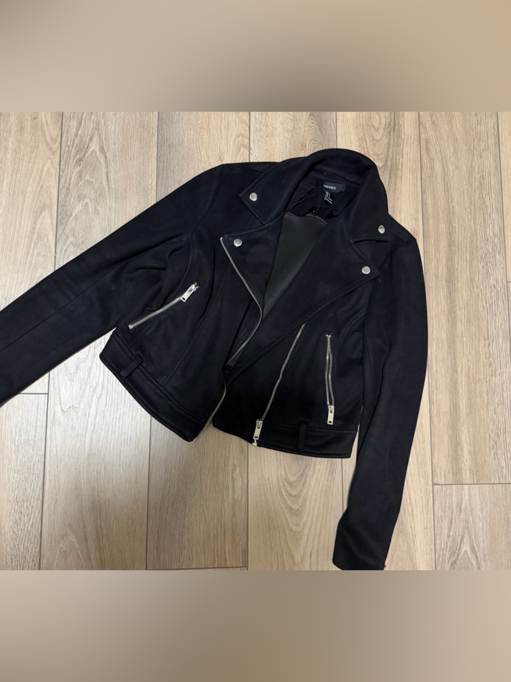 Forever 21 Black Suede Moto Jacket with Silver Hardware